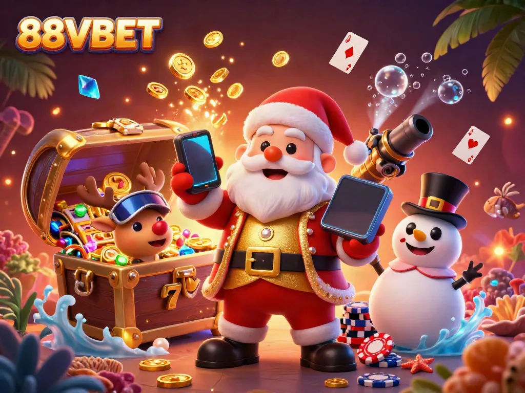 Experience the excitement of 88VBET with Santa and friends celebrating jackpots and slots!
