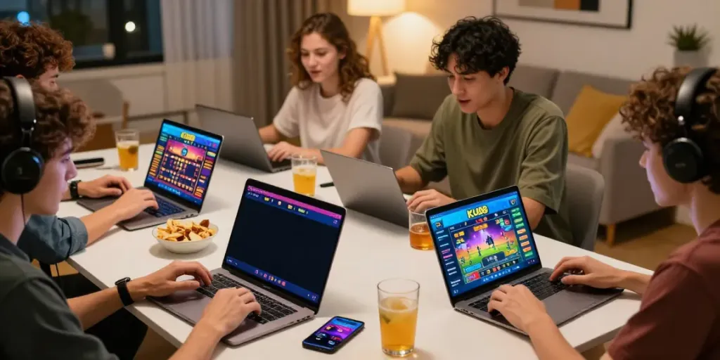 Exciting gaming moment on https://ku88v1.com/ with diverse players enjoying casino games and sports betting in a vibrant environment.