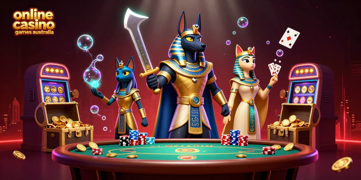 Experience thrilling online casino games Australia with vibrant characters and gambling elements.